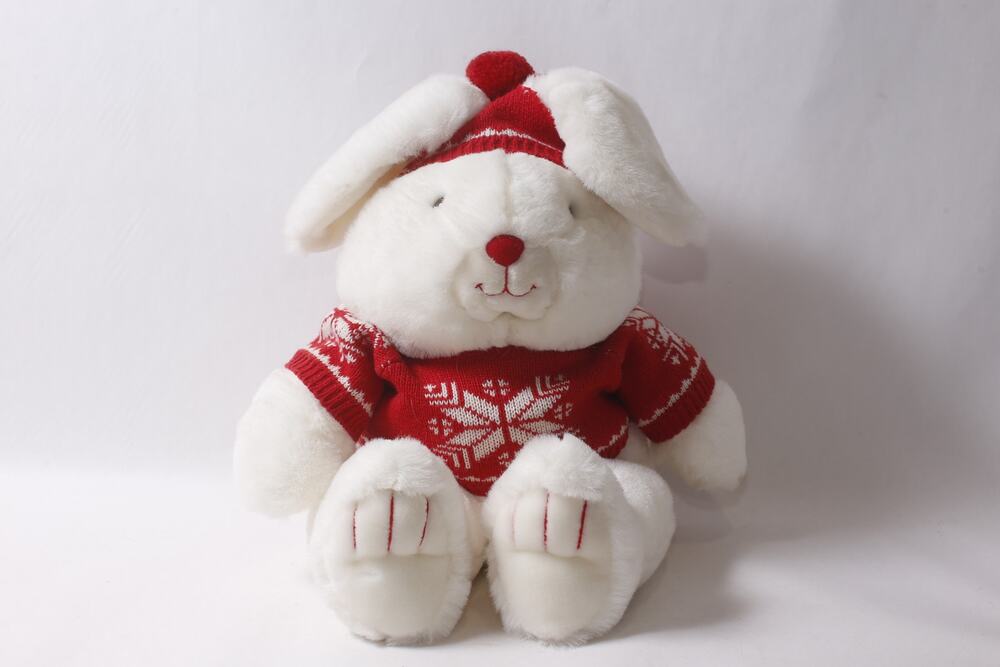 Mervyn's Holiday Snow Bunny Extra-Large Stuffed Animal (1987) Large Plush, Vint